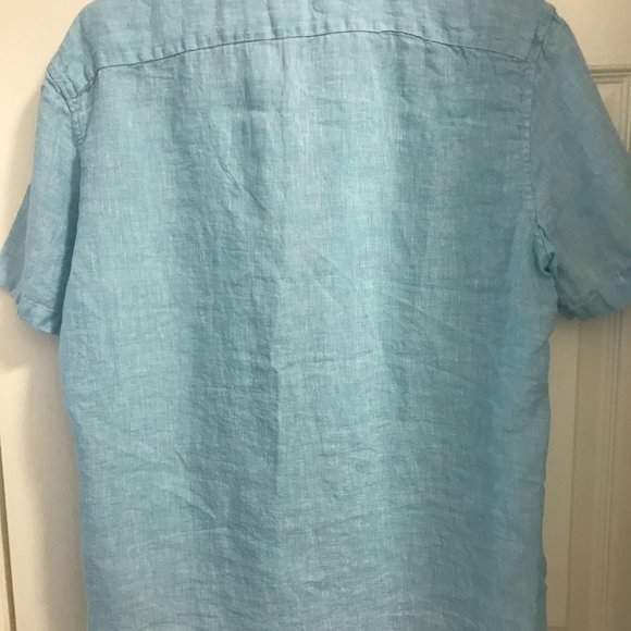 Michael Kors Men's Light Blue 100% Linen Short Sleeve Button Down Shirt, Size L - Picture 4 of 5